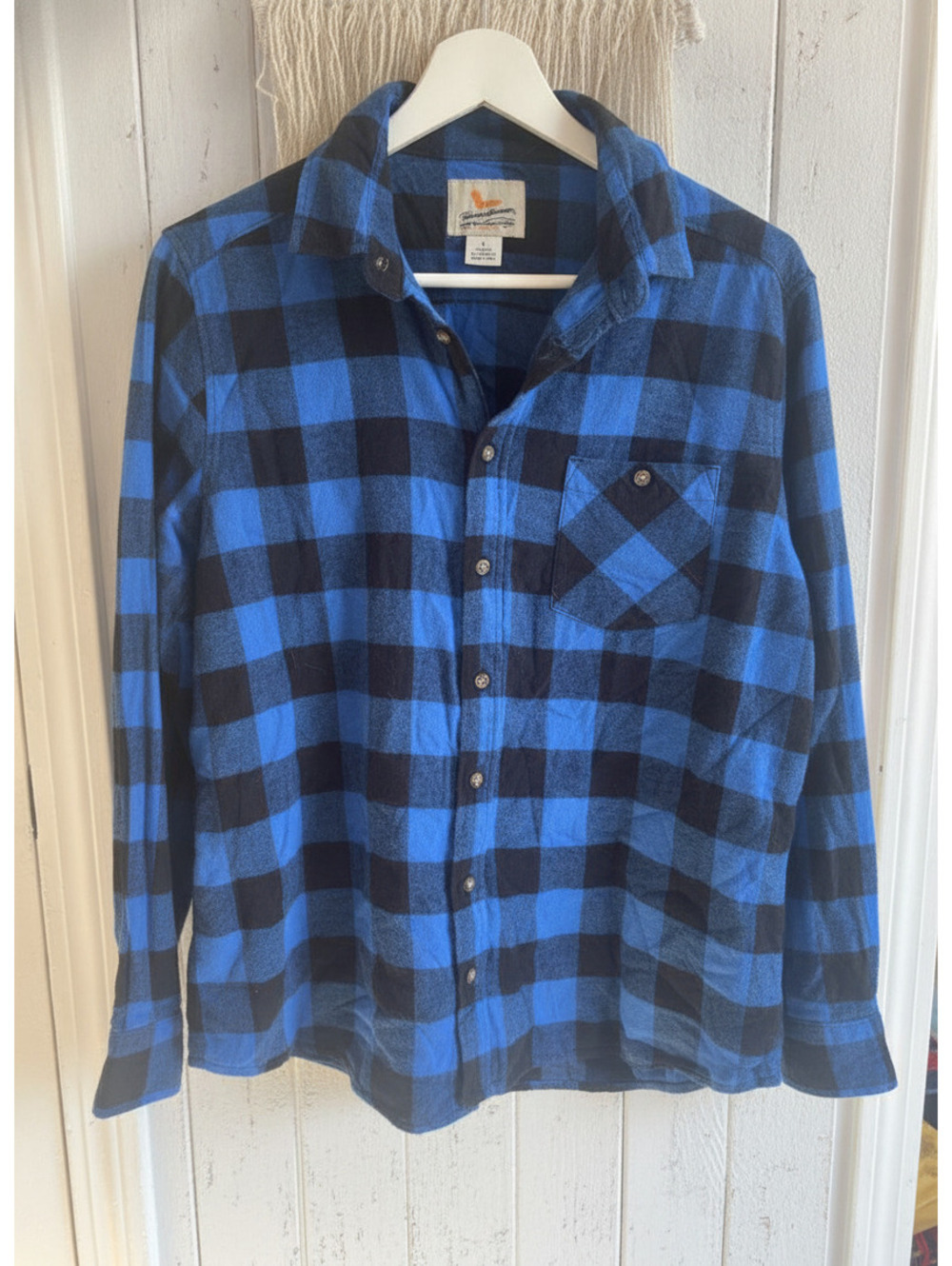 Field & Stream Men's Blue and Black Plaid Flannel Shirt, Size Large